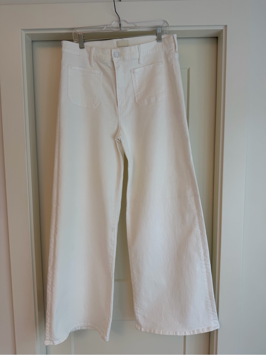 Mother Patch Pocket White Wide-Leg High-Rise Jeans